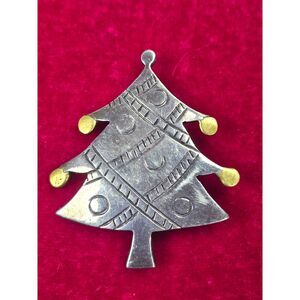 Taxco Sterling Silver Gold Brooch Pin Christmas Tree Mixed-Metal Artisan